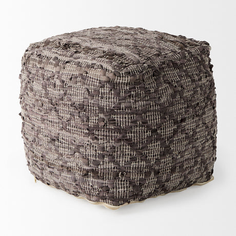 Falguni Gray Leather and Cotton Patterned Pouf by Mercana at Eve Furniture