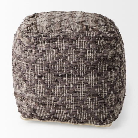 Falguni Gray Leather and Cotton Patterned Pouf by Mercana at Eve Furniture