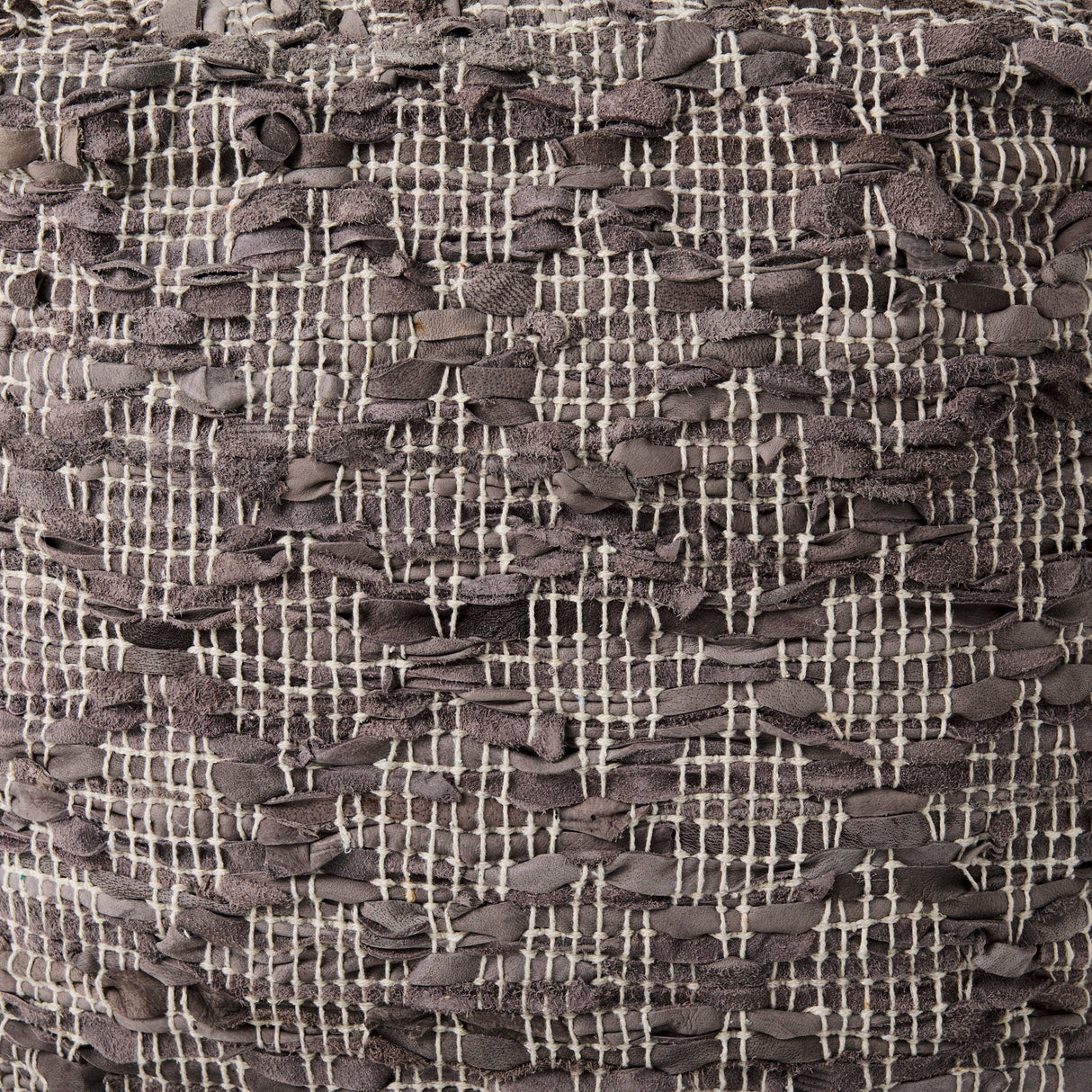 Falguni Gray Leather and Cotton Patterned Pouf by Mercana at Eve Furniture