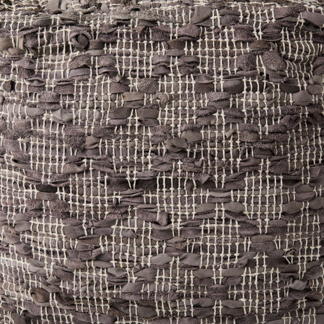 Falguni Gray Leather and Cotton Patterned Pouf by Mercana at Eve Furniture