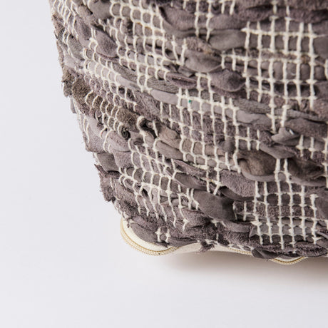 Falguni Gray Leather and Cotton Patterned Pouf by Mercana at Eve Furniture