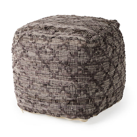 Falguni Gray Leather and Cotton Patterned Pouf by Mercana at Eve Furniture