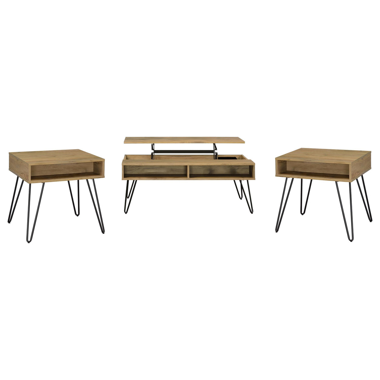 Fanning Golden Oak 3-Piece Lift Top Coffee and End Table Set by Coaster at Eve Furniture