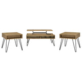 Fanning Golden Oak 3-Piece Lift Top Coffee and End Table Set by Coaster at Eve Furniture