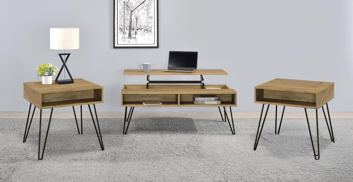Fanning Golden Oak 3-Piece Lift Top Coffee and End Table Set by Coaster at Eve Furniture