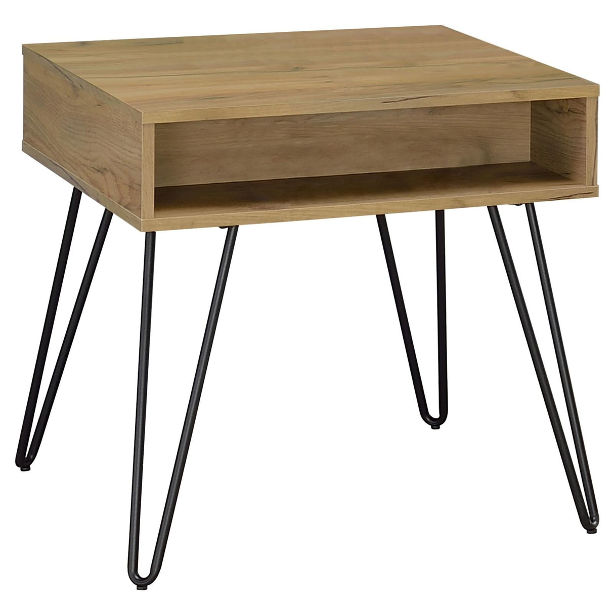 Fanning Square End Table with Open Compartment Golden Oak/Black