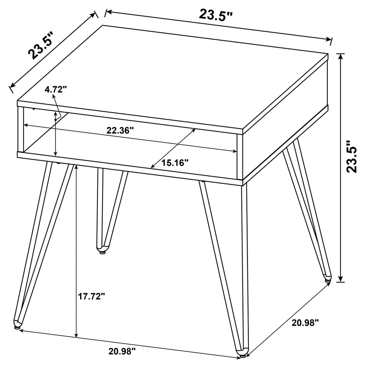 Fanning Square End Table with Open Compartment Golden Oak/Black