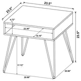 Fanning Square End Table with Open Compartment Golden Oak/Black