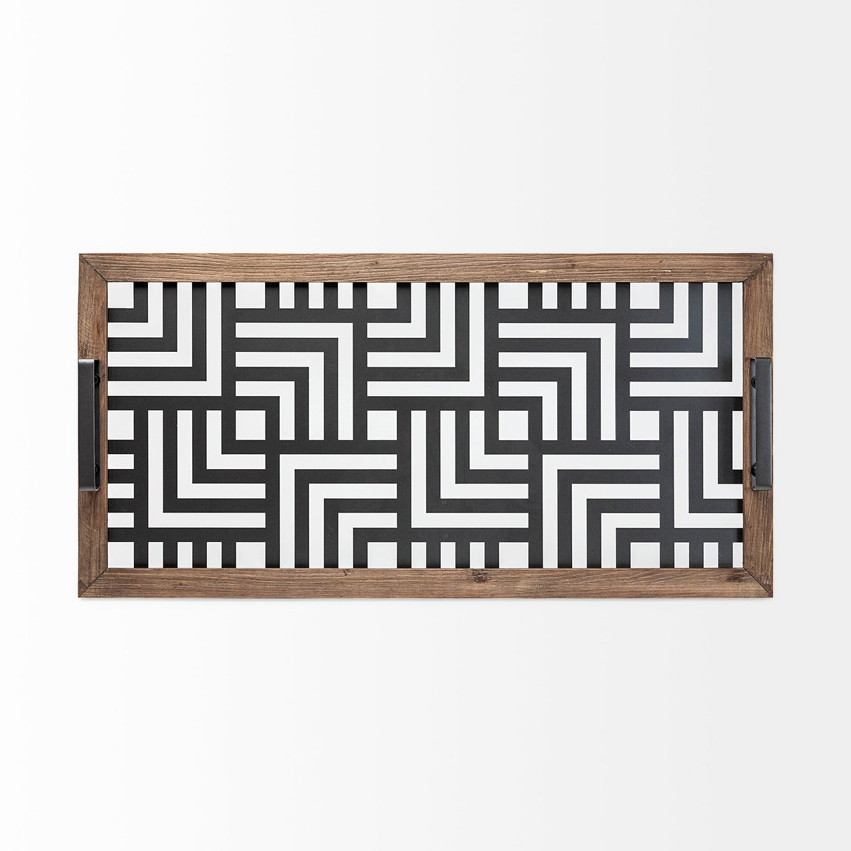 Fantuz 32L x 16W Gray Metal, Wood and Glass Serving Tray by Mercana at Eve Furniture