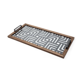 Fantuz 32L x 16W Gray Metal, Wood and Glass Serving Tray by Mercana at Eve Furniture