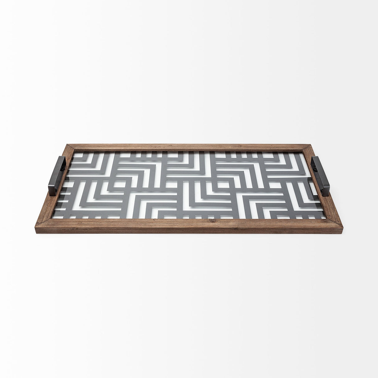 Fantuz Gray Metal, Wood and Glass Serving Tray by Mercana at Eve Furniture
