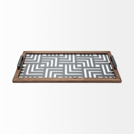 Fantuz Gray Metal, Wood and Glass Serving Tray by Mercana at Eve Furniture