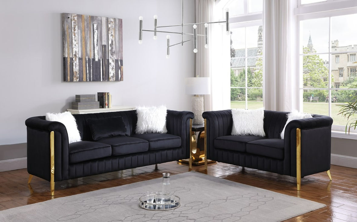 Fara Black/Gold Sofa & Loveseat by New Era Innovations at Eve Furniture