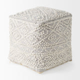 Farida Light Gray Wool and Polyester Patterned Pouf by Mercana at Eve Furniture
