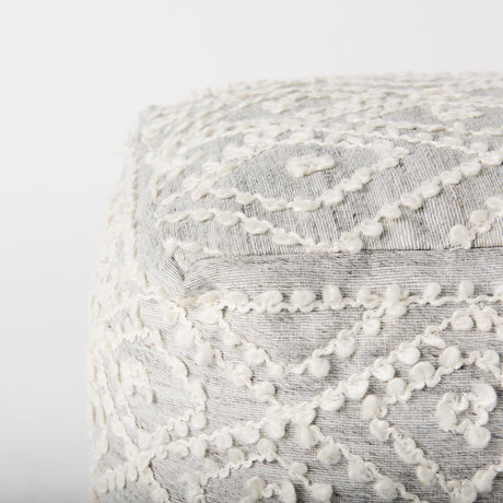 Farida Light Gray Wool and Polyester Patterned Pouf by Mercana at Eve Furniture