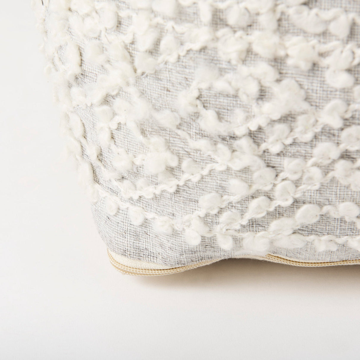 Farida Light Gray Wool and Polyester Patterned Pouf by Mercana at Eve Furniture