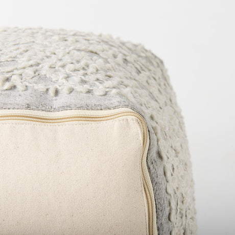 Farida Light Gray Wool and Polyester Patterned Pouf by Mercana at Eve Furniture