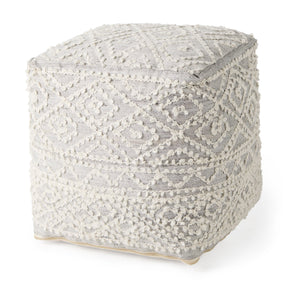 Farida Light Gray Wool and Polyester Patterned Pouf by Mercana at Eve Furniture