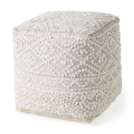 Farida Light Gray Wool and Polyester Patterned Pouf by Mercana at Eve Furniture
