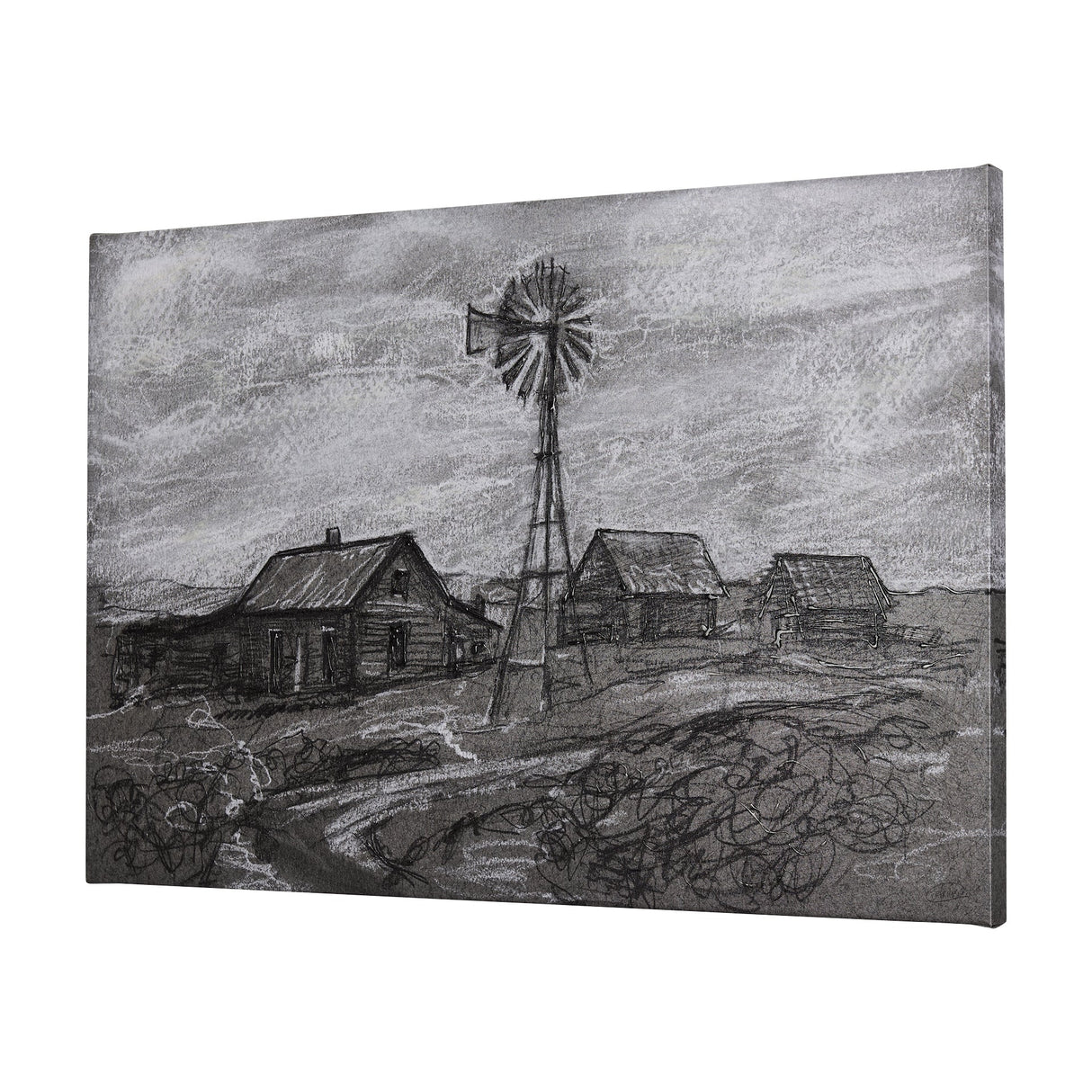Farm view sketch I by Mercana Studio a Hand Embellished Textured Canvas by Mercana at Eve Furniture