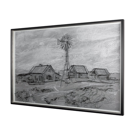 Farm view sketch I by Mercana Studio a Hand Embellished Textured Framed Art Print Matted under Glass by Mercana at Eve Furniture