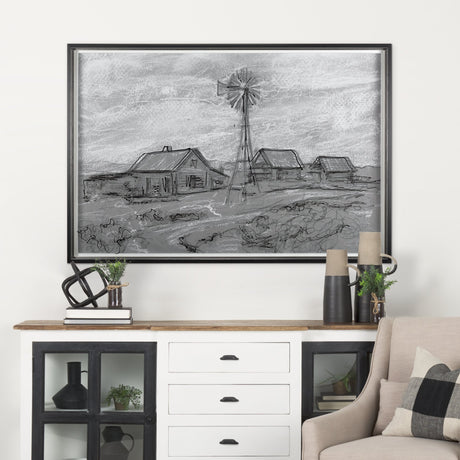 Farm view sketch I by Mercana Studio a Hand Embellished Textured Framed Art Print Matted under Glass by Mercana at Eve Furniture