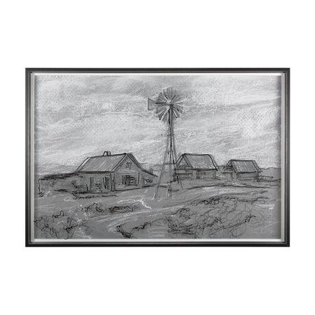 Farm view sketch I by Mercana Studio a Hand Embellished Textured Framed Art Print Matted under Glass by Mercana at Eve Furniture