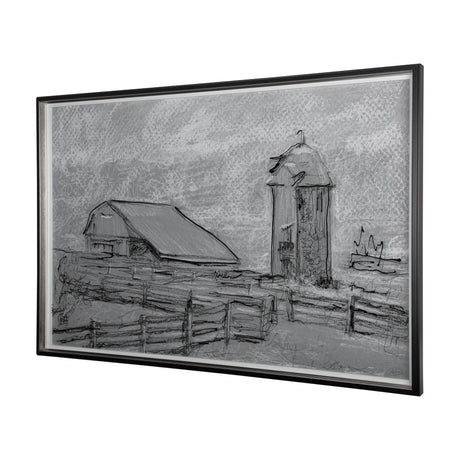 Farm view sketch II by Mercana Studio Hand Embellished Textured Framed Art Print Matted under Glass by Mercana at Eve Furniture