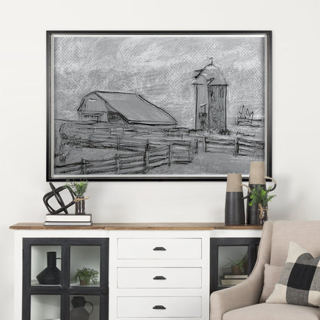 Farm view sketch II by Mercana Studio Hand Embellished Textured Framed Art Print Matted under Glass by Mercana at Eve Furniture