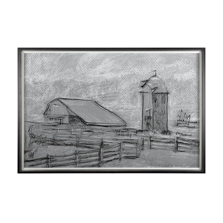 Farm view sketch II by Mercana Studio Hand Embellished Textured Framed Art Print Matted under Glass by Mercana at Eve Furniture