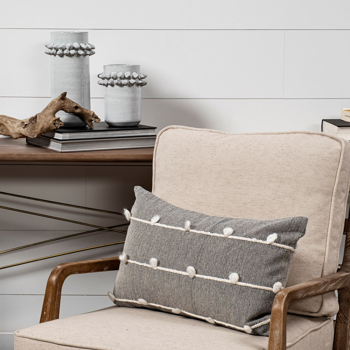 Farmhampton Small Gray Spoked Ceramic Vase by Mercana at Eve Furniture