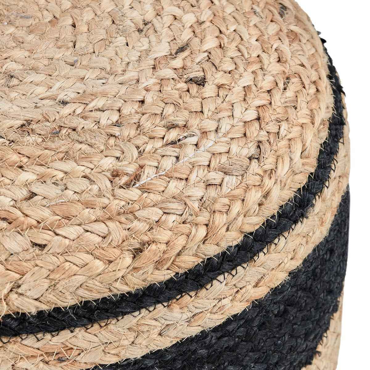 Faro Jute Beige Natural/Black Pouf by Classic Home at Eve Furniture