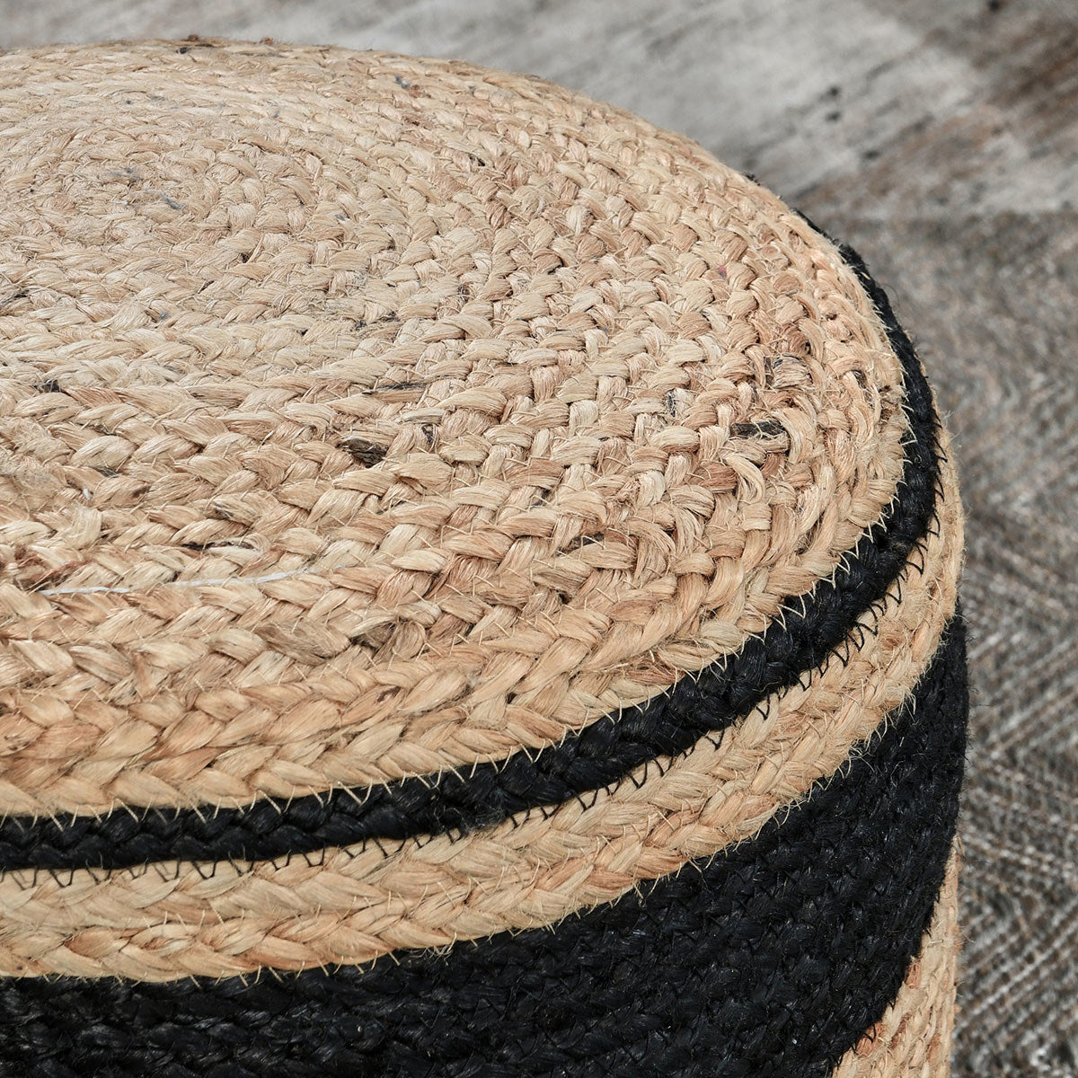 Faro Jute Beige Natural/Black Pouf by Classic Home at Eve Furniture