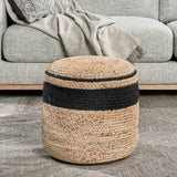 Faro Jute Beige Natural/Black Pouf by Classic Home at Eve Furniture