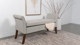 Farrah Beige and Brown Upholstered Rolled Arms Storage Bench by Coaster at Eve Furniture
