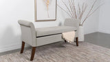 Farrah Beige and Brown Upholstered Rolled Arms Storage Bench by Coaster at Eve Furniture
