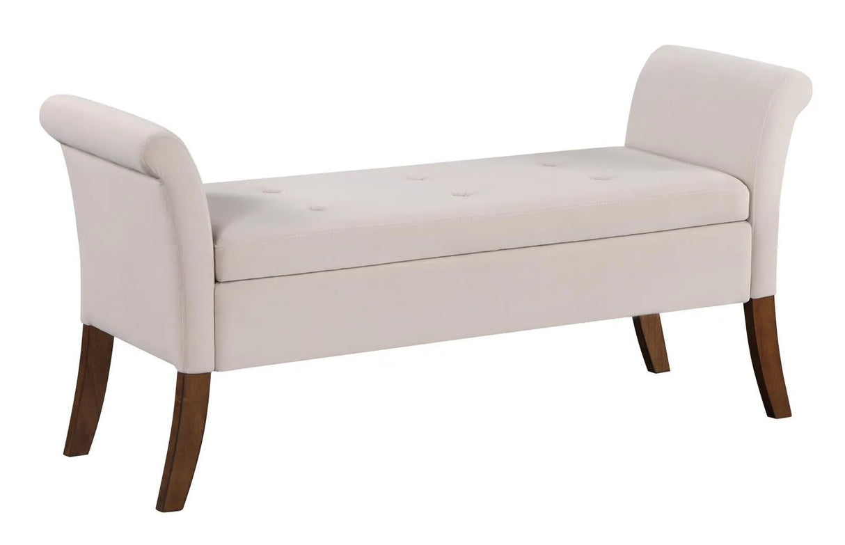 Farrah Beige and Brown Upholstered Rolled Arms Storage Bench by Coaster at Eve Furniture