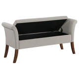 Farrah Beige and Brown Upholstered Rolled Arms Storage Bench by Coaster at Eve Furniture