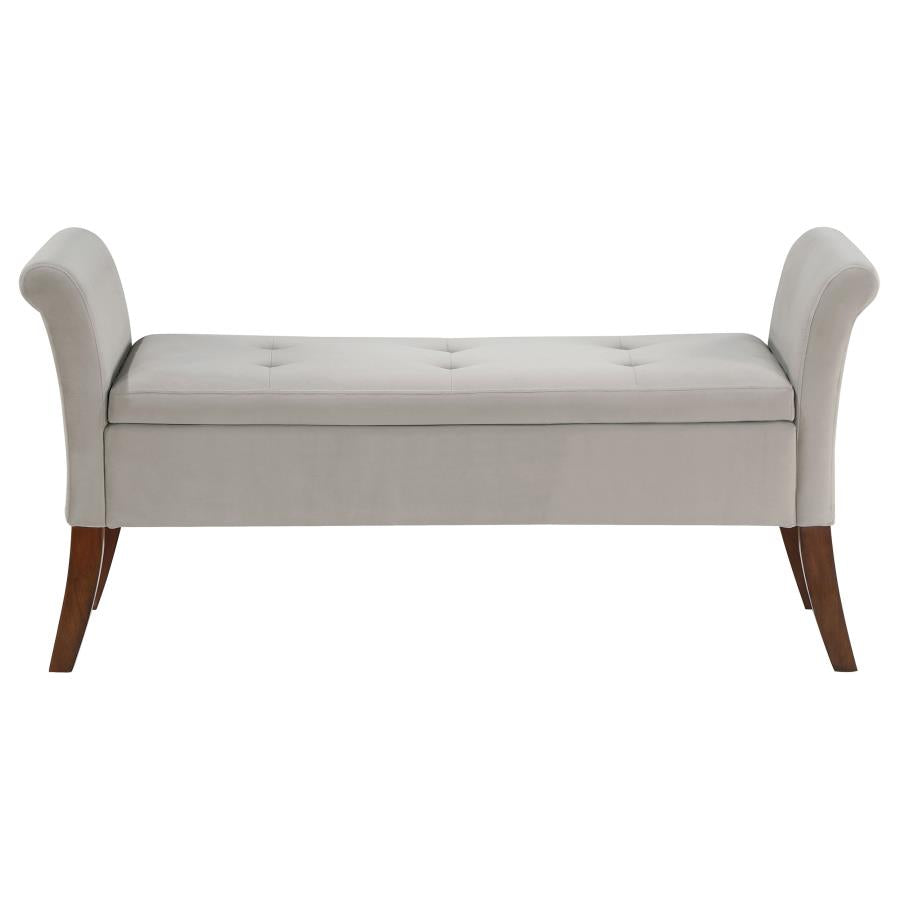 Farrah Beige and Brown Upholstered Rolled Arms Storage Bench by Coaster at Eve Furniture