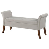 Farrah Beige and Brown Upholstered Rolled Arms Storage Bench by Coaster at Eve Furniture