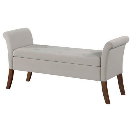 Farrah Beige and Brown Upholstered Rolled Arms Storage Bench by Coaster at Eve Furniture