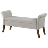 Farrah Beige and Brown Upholstered Rolled Arms Storage Bench by Coaster at Eve Furniture
