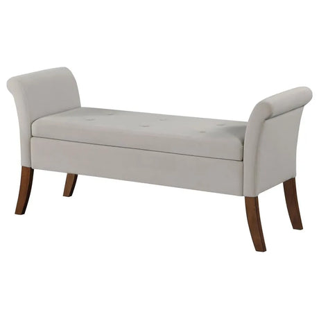 Farrah Beige and Brown Upholstered Rolled Arms Storage Bench by Coaster at Eve Furniture