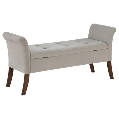 Farrah Beige and Brown Upholstered Rolled Arms Storage Bench by Coaster at Eve Furniture
