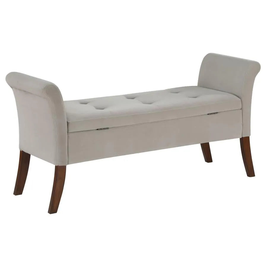 Farrah Beige and Brown Upholstered Rolled Arms Storage Bench by Coaster at Eve Furniture