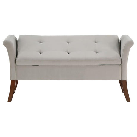 Farrah Beige and Brown Upholstered Rolled Arms Storage Bench by Coaster at Eve Furniture