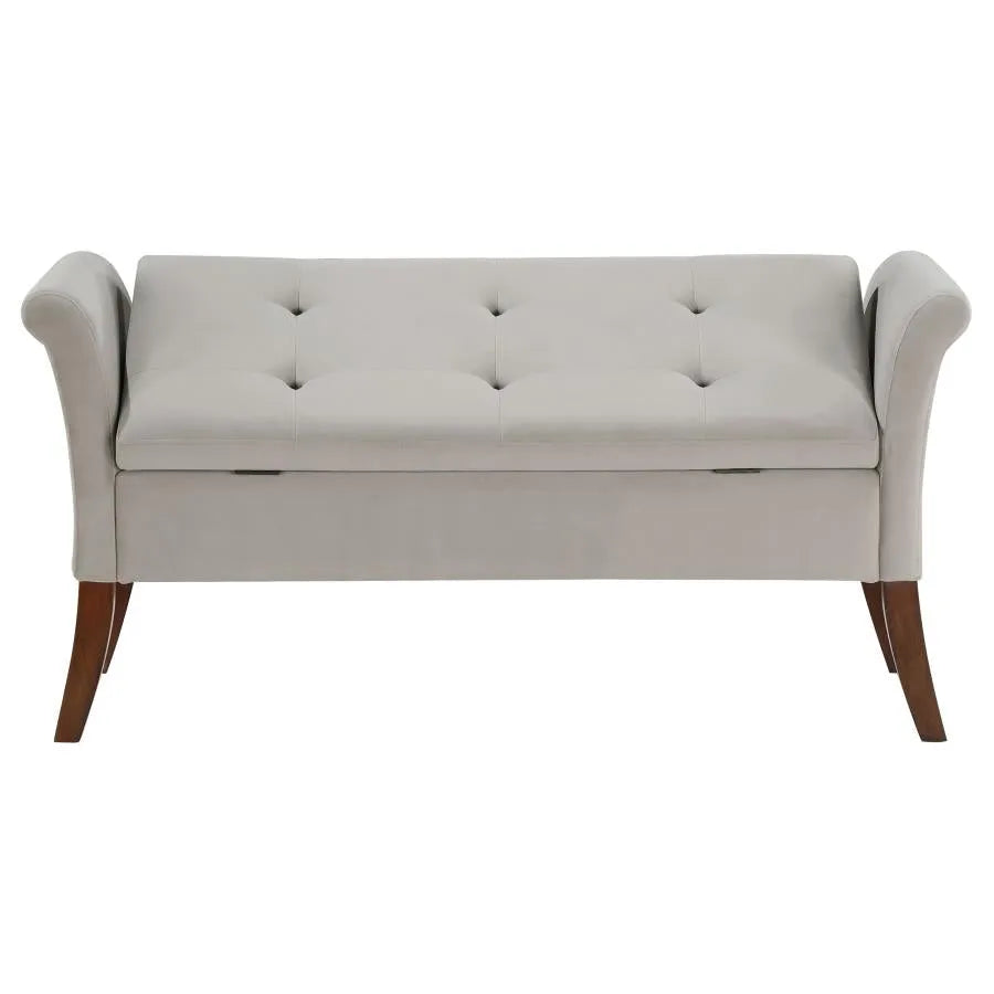 Farrah Beige and Brown Upholstered Rolled Arms Storage Bench by Coaster at Eve Furniture