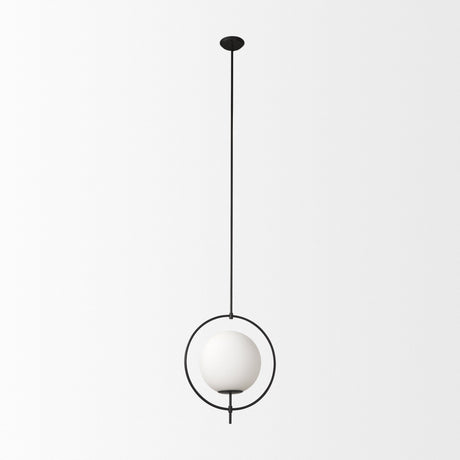 Farrah Frosted Glass Globe set in Matte Black Metal Pendant Ceiling Light by Mercana at Eve Furniture