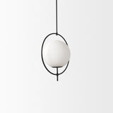 Farrah Frosted Glass Globe set in Matte Black Metal Pendant Ceiling Light by Mercana at Eve Furniture