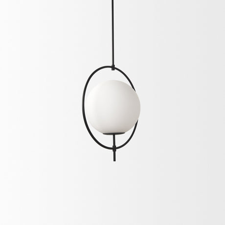 Farrah Frosted Glass Globe set in Matte Black Metal Pendant Ceiling Light by Mercana at Eve Furniture